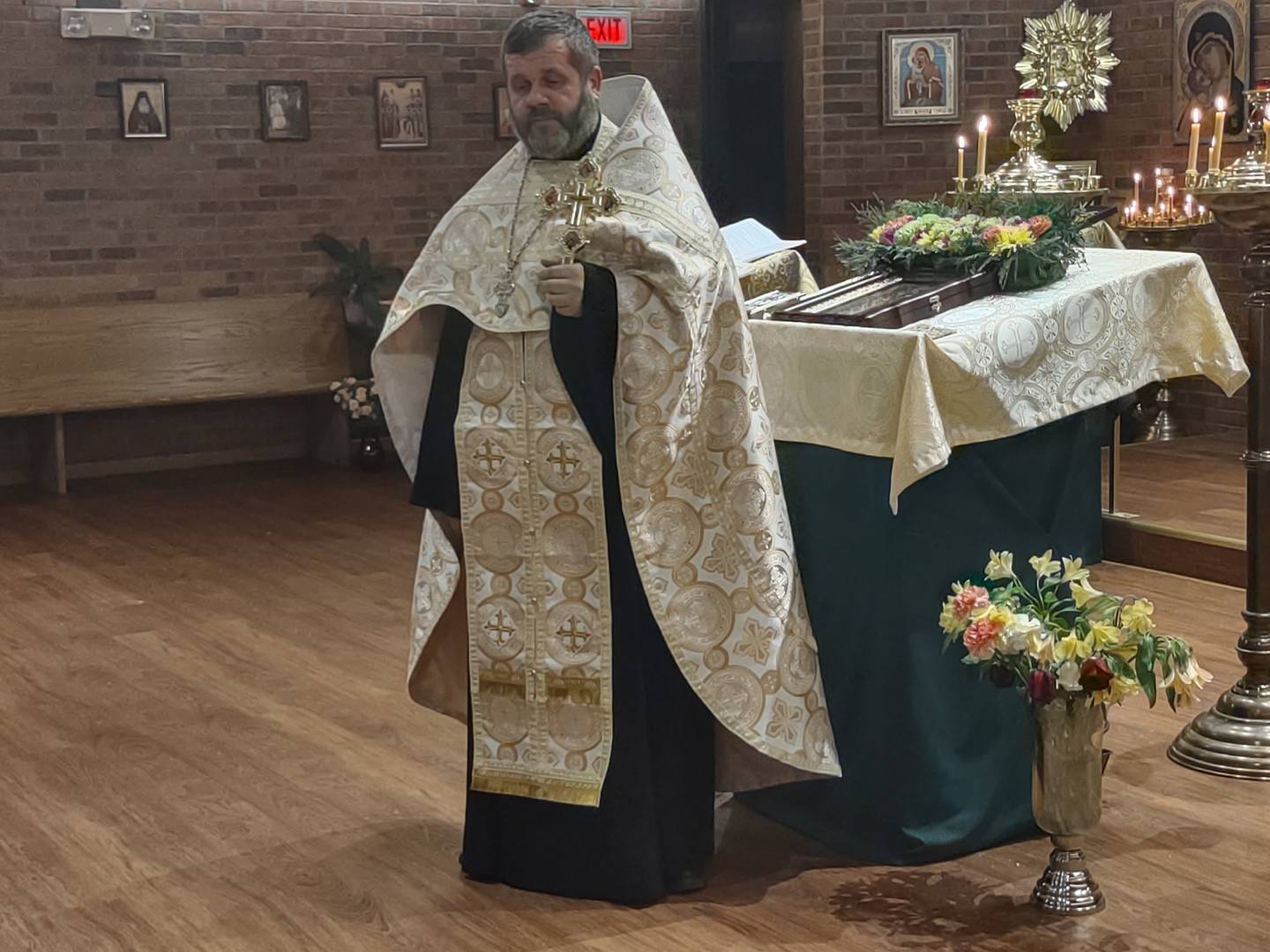 Father Vladimir Kovalchuk of St. Nicholas of Myra Russian Orthodox Church in McHenry was born in Ternopil and led prayers for peace in Ukraine during services on Thursday, Feb. 24, 2022.