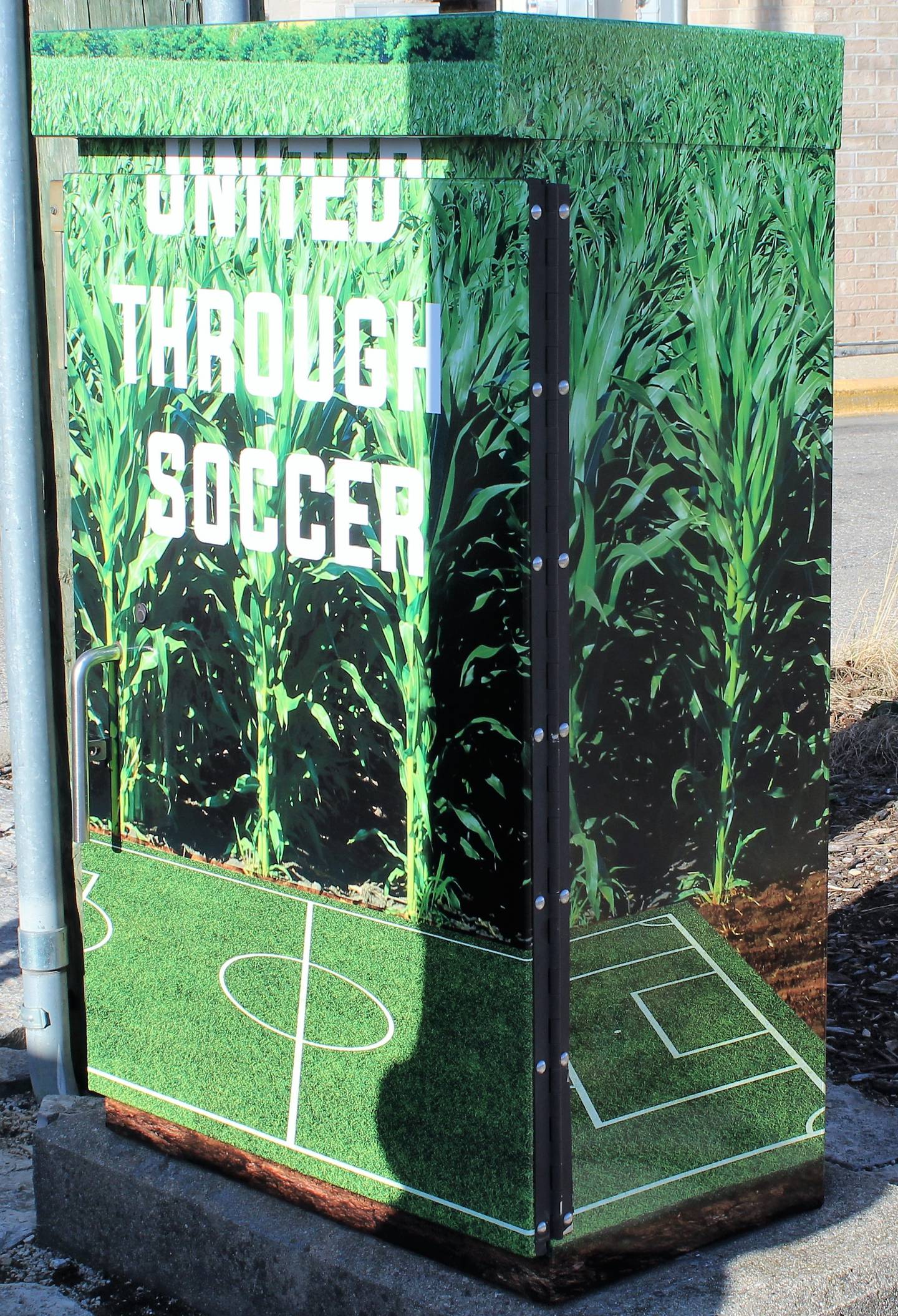 DeKalb City Hall's Vaughn Parking Lot utility box, painted by Jennifer Ramczyk