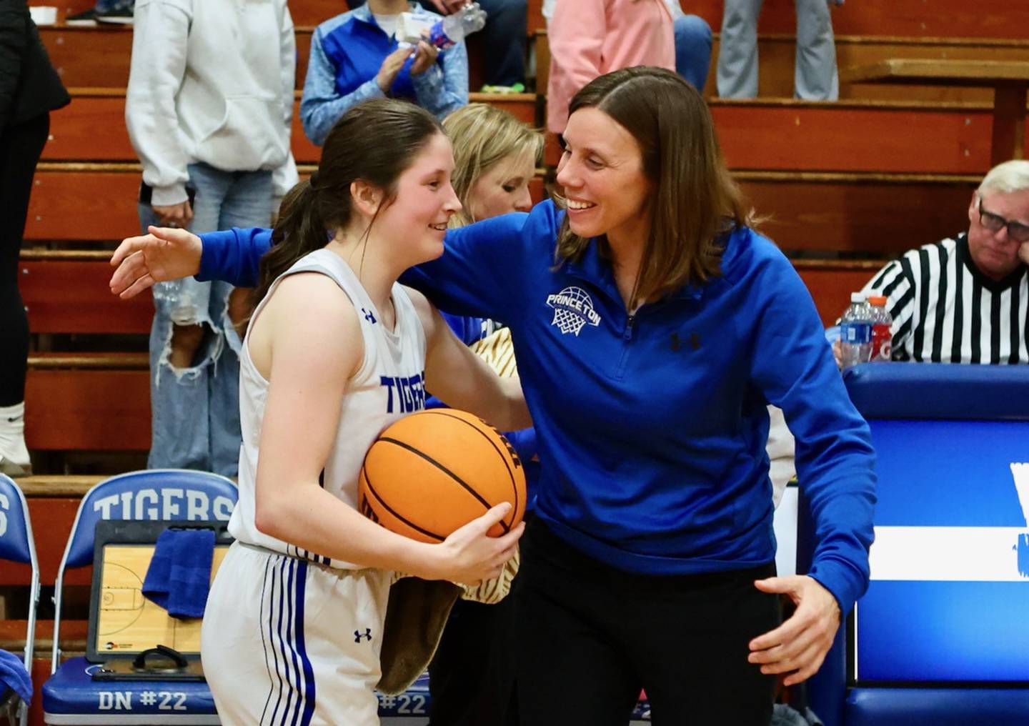 Princeton senior Camryn Driscoll (left) and coach Tiffany Gonigam each had milestone moments in the Tigresses' 54-17 win on Monday at Prouty Gym. Driscoll became the sixth 1,000-point scorer in program history while Gonigam became the all-time winningest coach for the PHS girls.