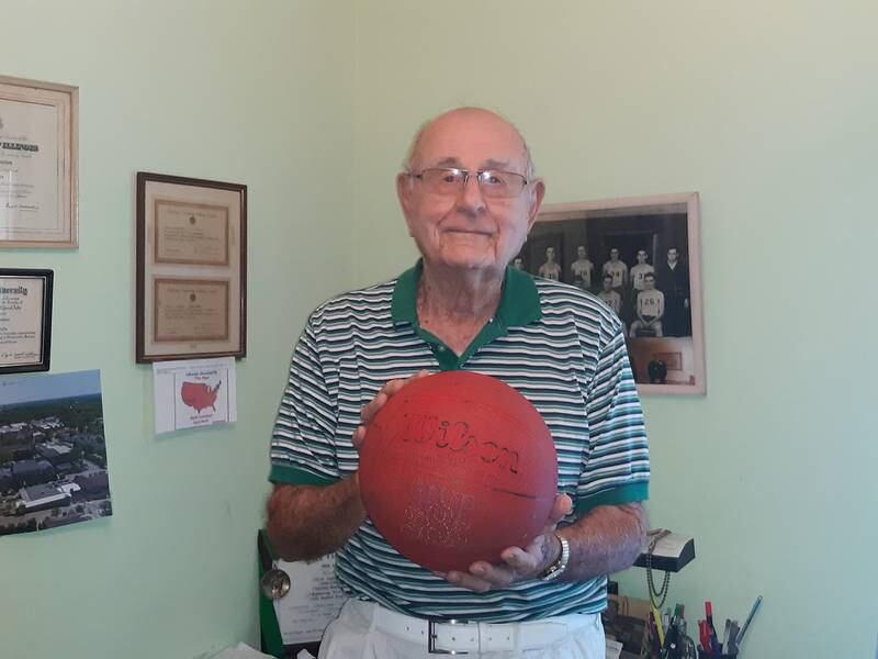 Dick Houston of Rock Falls is the lone survivor of Rock Falls High School's 1946-47 Hall of Fame basketball team. The team accomplished a feat not matched thus far in Rocket hoops history: it went undefeated in the regular season and finished 25-1 after winning a regional championship.