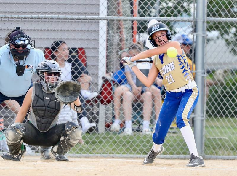 Princeton Logan's Payton Brandt takes her cuts in Thursday's season opener.