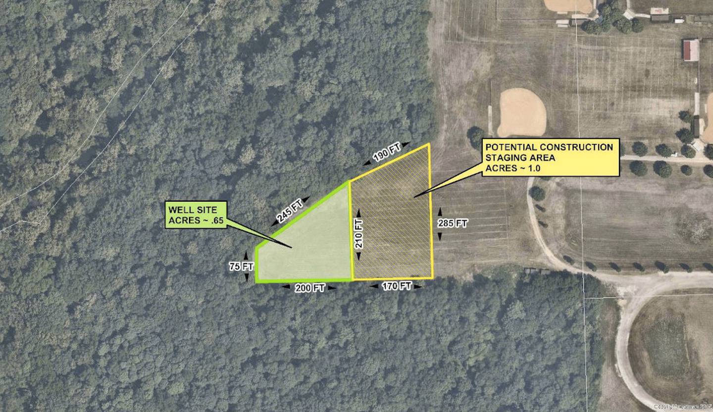 This map shows the location of a new water well site and construction staging area on the far southwest corner of the Yorkville High School property. (City of Yorkville)