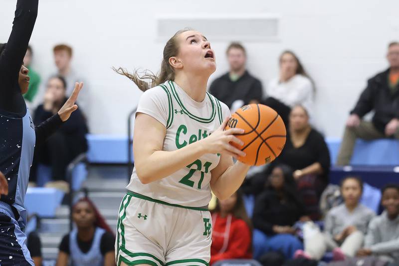 Providence’s Taylor Healy takes a shot from under the basket against Hillcrest in the Class 3A Hillcrest Sectional championship game on Thursday, Feb. 26, 2026 in Hillcrest.