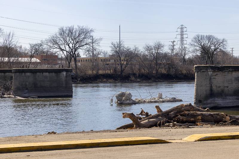 One of the railroad pylons was chipped away as seen Tuesday, March 11, 2025, for Project Rock.