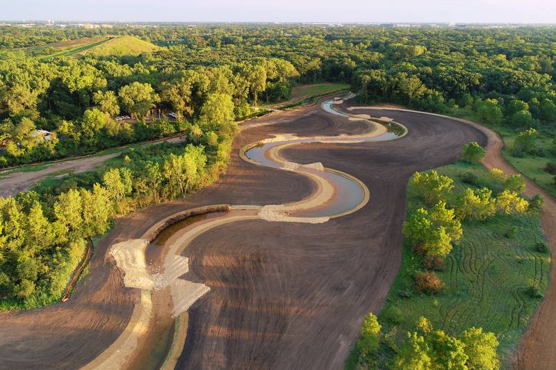 More than half of the new creek channel has been built as part of a roughly $7.5 million restoration of Spring Brook Creek at Blackwell Forest Preserve near Warrenville.