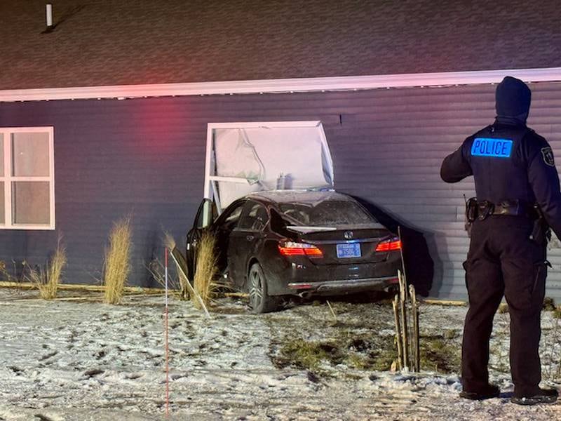 Two teens in the car and a person inside the home were injured after a car crashed into an Algonquin home on Jan. 2, 2026.