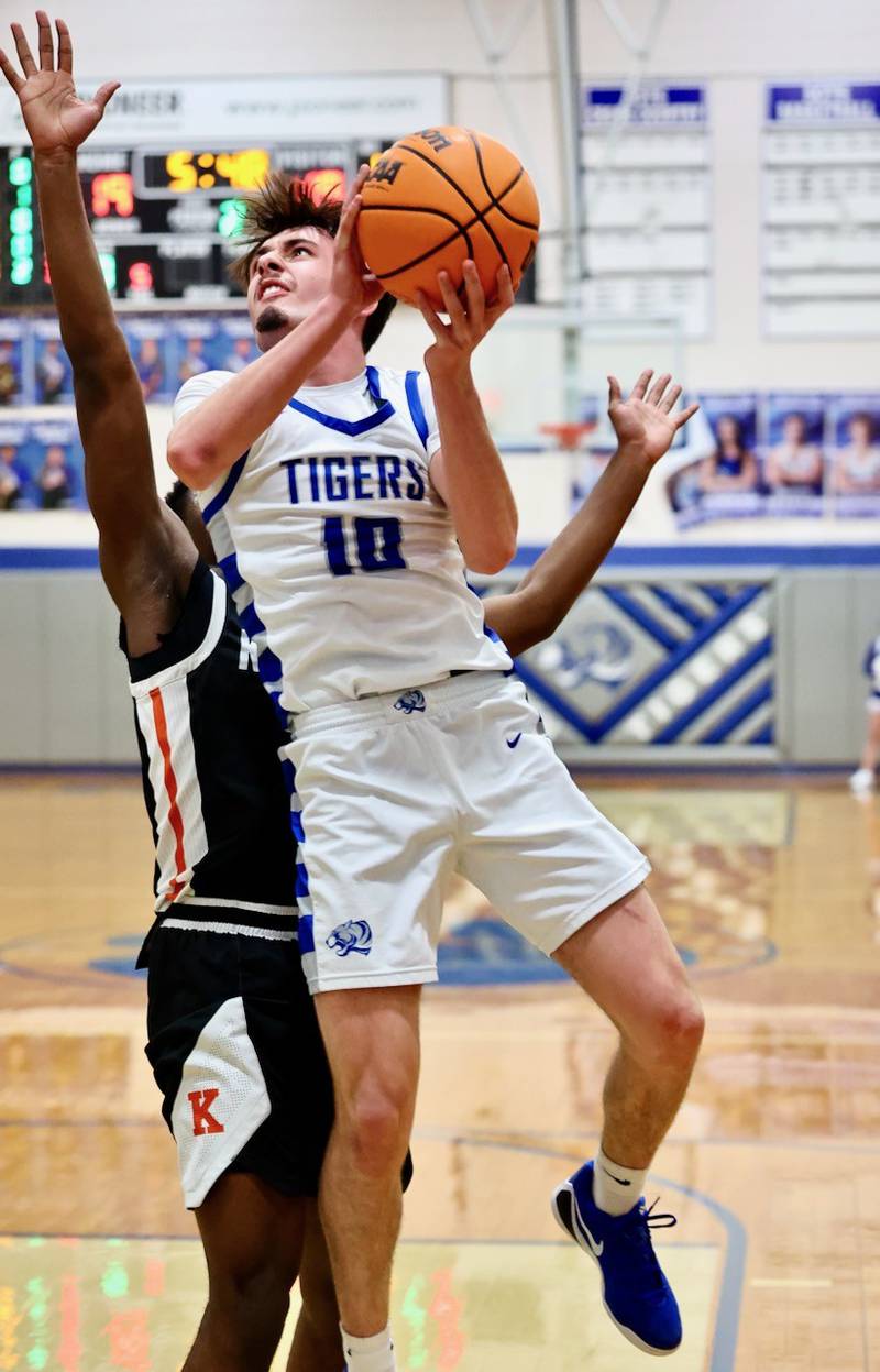 Princeton's Gavin Lanham shoots against Kewanee Tuesday night at Prouty Gym. The Boilermakers win 75-60.