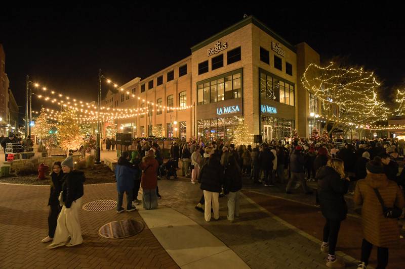 Hundreds attend the Lighting of the Lights Ceremony at 1st Street Plaza on Friday, Nov 28, 2025 in St. Charles.