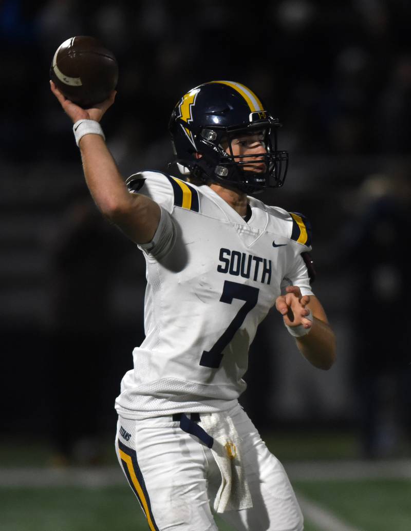 Glenbrook South quarterback Hunter Kreske throws a pass during Friday’s game at New Trier.