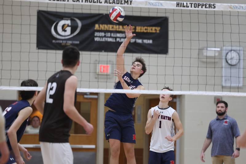 St. Viator’s Tyler Paine takes the deep shot against Joliet Catholic on Wednesday, April 24, 2024 in Joliet.