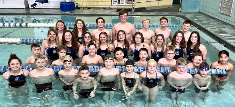 A number of Ottawa Dolphins 2023 state-qualifiers assemble in the pool.