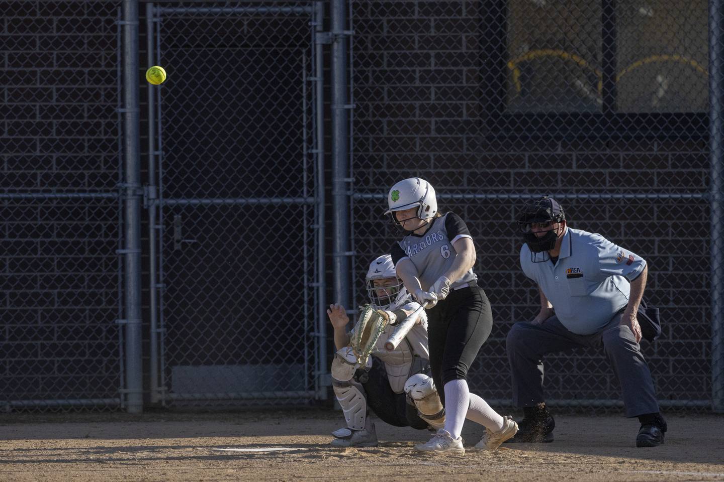 The softball jumps off of the bat of Emma Palaschak for a solo home run against Seneca on Monday, April 15, 2024, in Seenca.