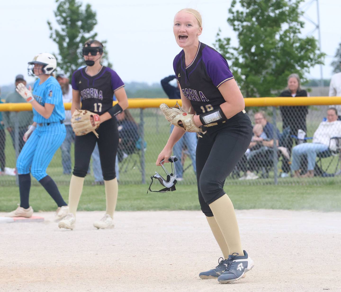 Serena pitcher Cassie Walsh reacts after defeating Marquette during the Class 1A Regional title game on Friday, May 22, 2026 at Serena High School.