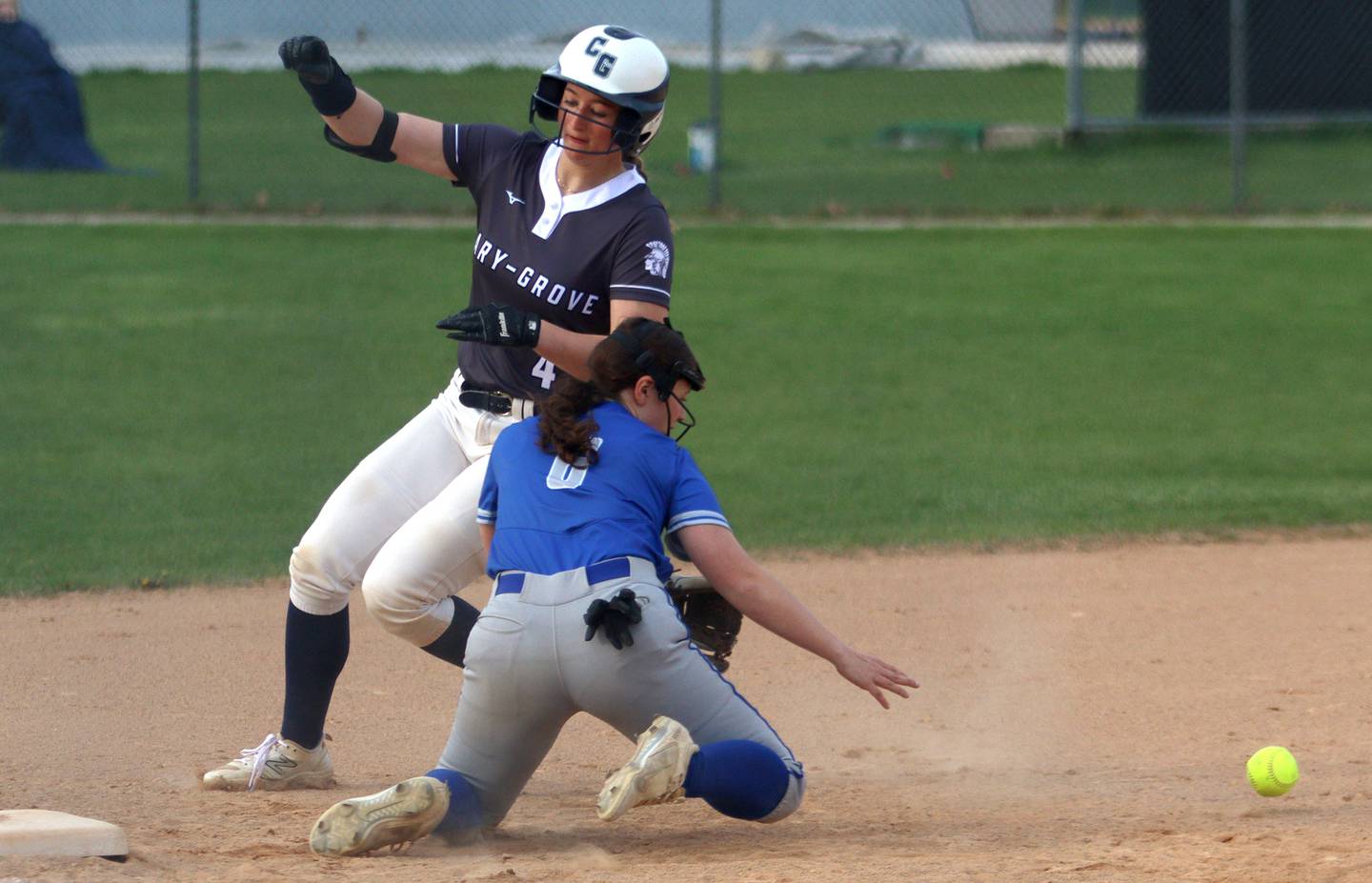 Cary-Grove’s Maddie Crick hustles to third base with a triple against Burlington Central in varsity softball at Cary Monday. With the triple, Crick hit for the cycle.