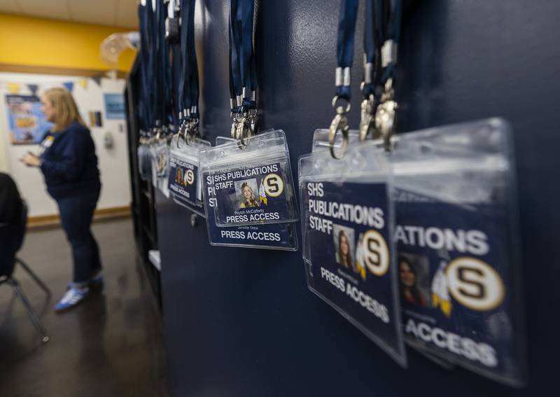 Press passes hang in the Publications class Friday, Feb. 7, 2025, at SHS.