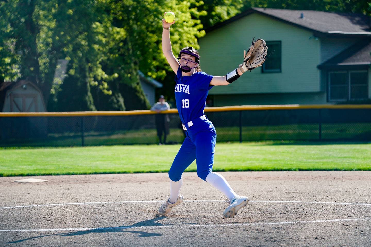 Geneva’s Elise Strohm (18) delivers a pitch against Batavia during a softball game at Batavia High School on Wednesday, May 8, 2024.