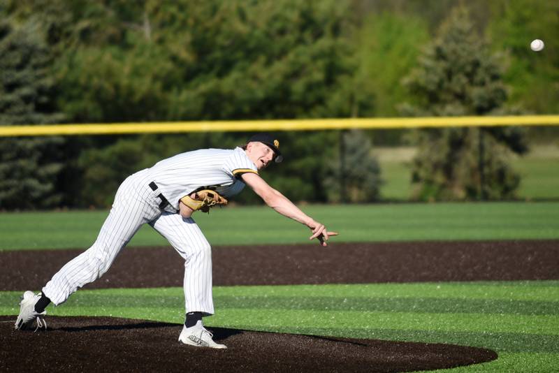 Reed-Custer's Jacob Reardon throws a pitch during a home game against Coal City Tuesday, May 6, 2025.