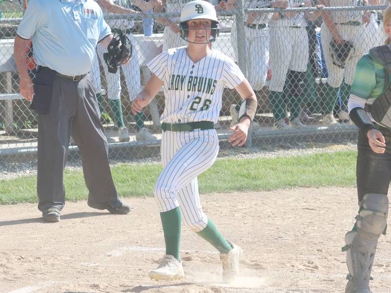 St. Bede's Emma Slingsby scores the teams secon run against Dwight on Friday, May 15, 2026 at St. Bede Academy.