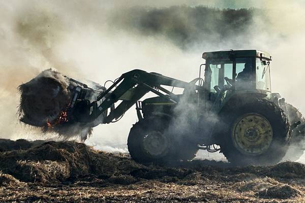 Firefighters battle hay bale fire between Oregon and Polo
