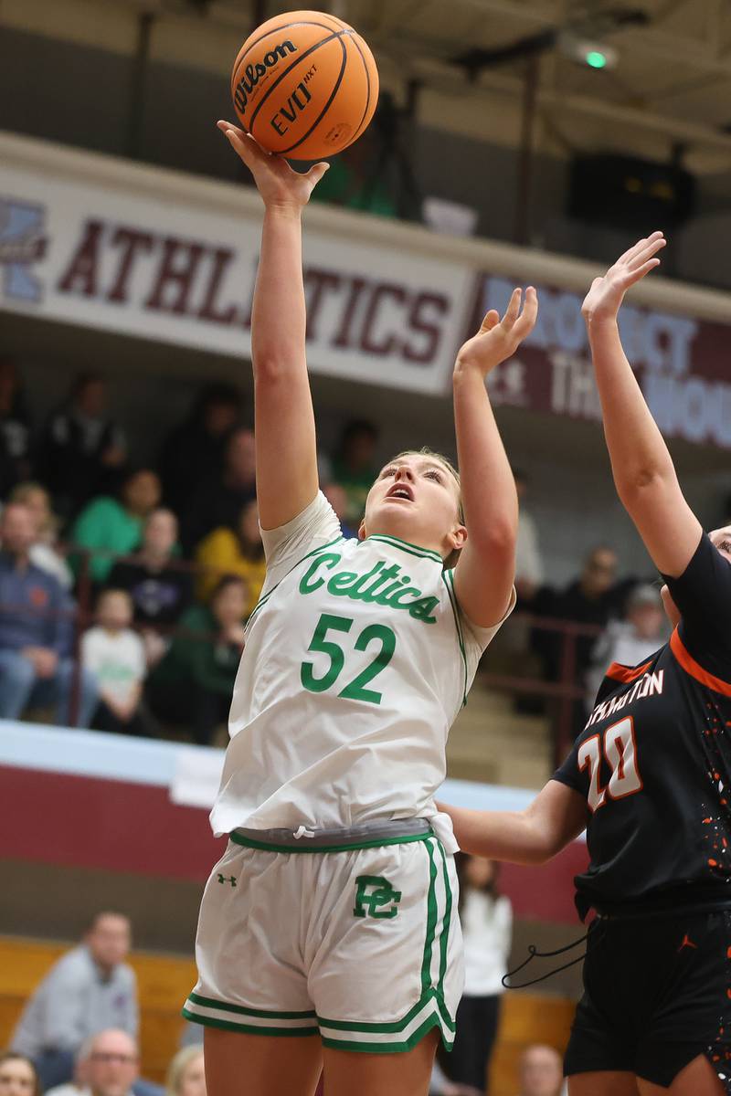 Providence’s Layken Callahan lays in a shot against Washington in the Class 3A Kankakee Super-Sectional game on Monday, March 3, 2026 in Kankakee.