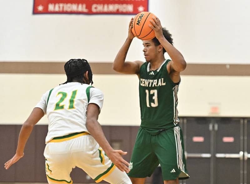 Plainfield Central's Phoenix Jones (13) in action during the WJOL tournament game against Providence Catholic on Friday, NOV. 28, 2025, at Joliet.