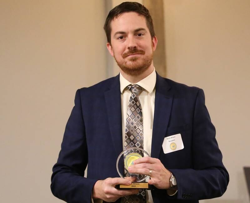 Mark Wilson Mark Wilson, Site Manager, Epsilyte poses with his award during the Illinois Valley Chamber of Commerce 40 Under Forty Awards Gala on Thursday, Feb. 9, 2023 at Westclox in Peru.
