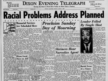 Historical covers for April 5: A region in mourning over the assassination of Martin Luther King Jr.