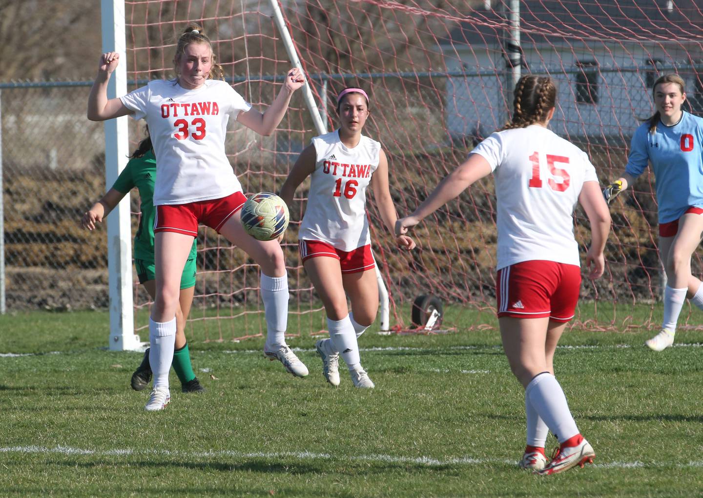 Ottawa's Sariah Polier (33) looks to control the ball against La Salle-Peru in a match last season La Salle-Peru Athletic Complex in La Salle.