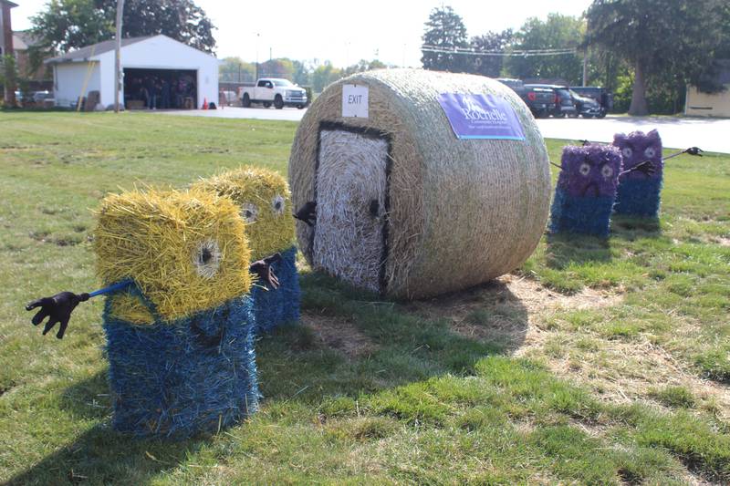 From unwell to well: Rochelle Community Hospital added square bales to its round one to create a scenario for the minions from the "Dispicable Me" film series. The evil, purple minions are depicted walking through a small room and exit as good, yellow ones. The bale was part of the 2025 Hay Bale Trail in Rochelle throughout October.