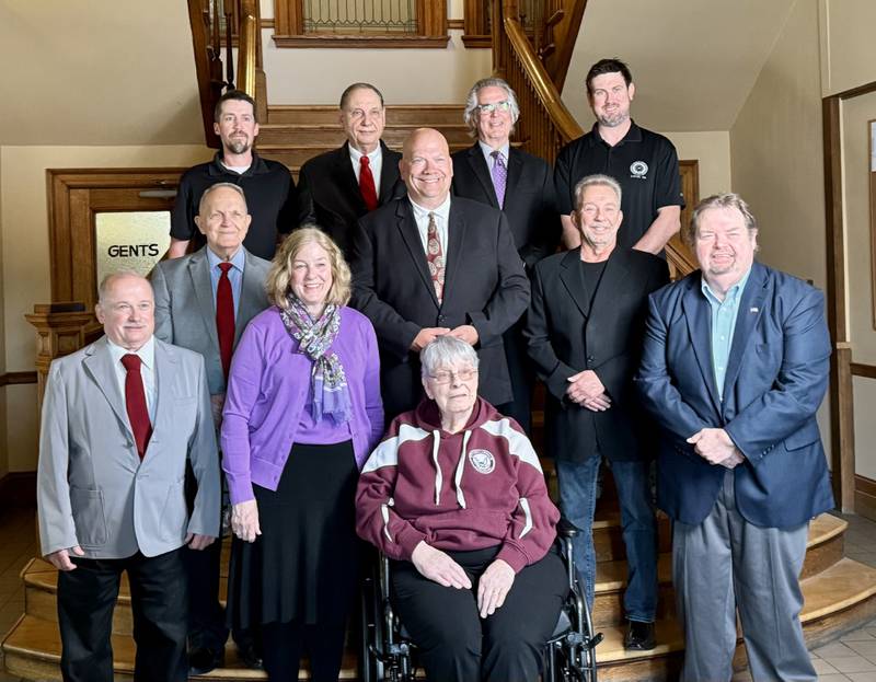 La Salle's new City Council members were sworn-in Monday, April 28, 2025, during its regular meeting at City Hall. They are (from left, front) John “Doc” Lavieri, City Clerk Liz Bishop, Treasurer Virginia Kochanowski, T. “Boo” Herndon, (second row) Jerry Reynolds, Mayor Jeff Grove, Bob Thompson, (third row) Joseph Jeppson, James “Diz” Demes, Tom Ptak and Jordan Crane.