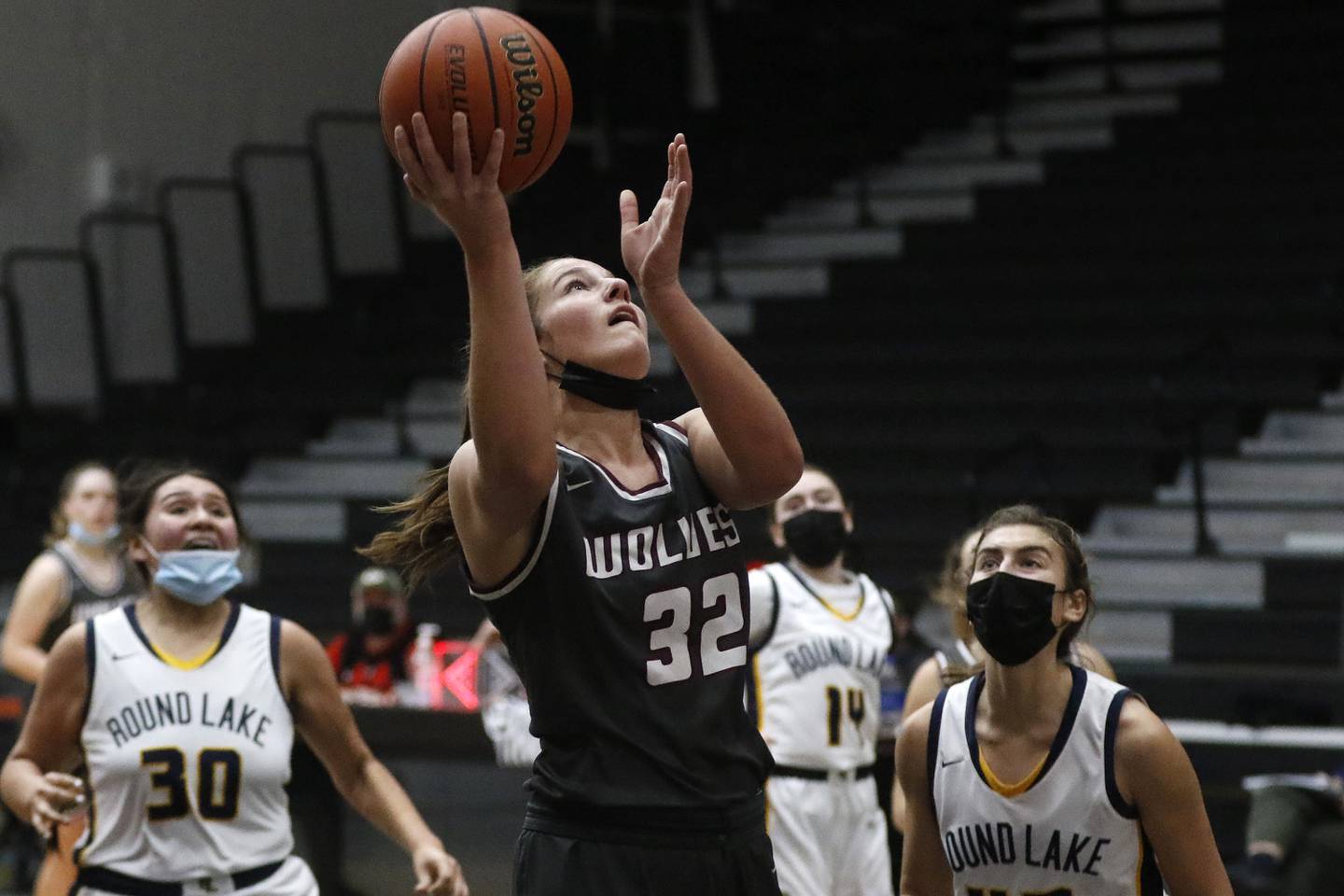 Prairie Ridge's Kelly Gende shoots a layup against Round Lake during their Northern Illinois Girls Holiday Tournament basketball game at McHenry High School Upper Campus on Tuesday, Dec. 21, 2021 in McHenry.