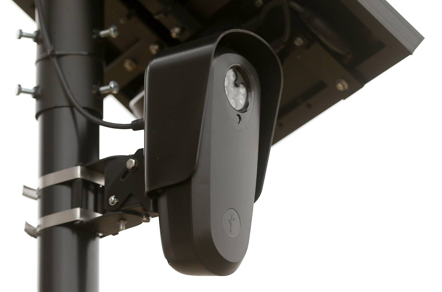 A Flock Safety license plate reader near at the intersection of Route 14 and Lily Pond Road in Woodstock.