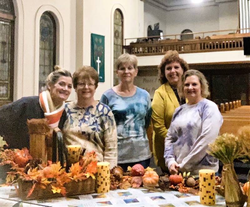 Dee Allen, Gigi Lansford, Karyn Dzurisin, Merianne Morris and Mini Miller make up the Streator Ministerial Association Thanksgiving luncheon team and pose during a recent planning meeting.