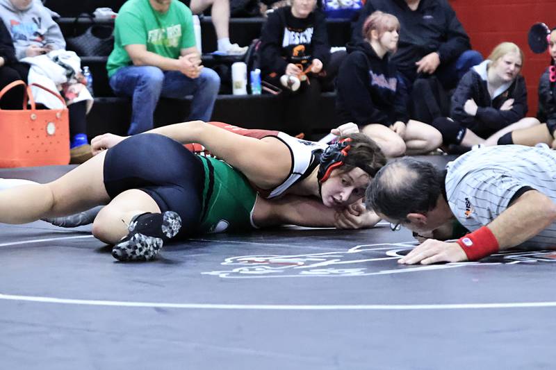 EP's team captain Michelle Naftzger pinned Seneca's Haiden Lavarier on Saturday, Jan. 10, 2026, during the 140 pound championship match at the EP Girls Wrestling Invite held at Erie High School. Naftzger went 3-0 for the day, pinning all her opponents to secure a 1st place finish.