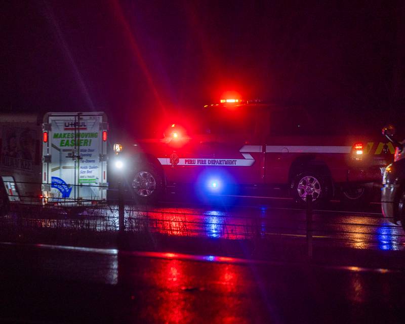 La Salle and Peru First-Responders respond to a ‘flipped over’ Semi Truck on Thursday, January 8, 2026, on westbound Interstate 80 in La Salle.