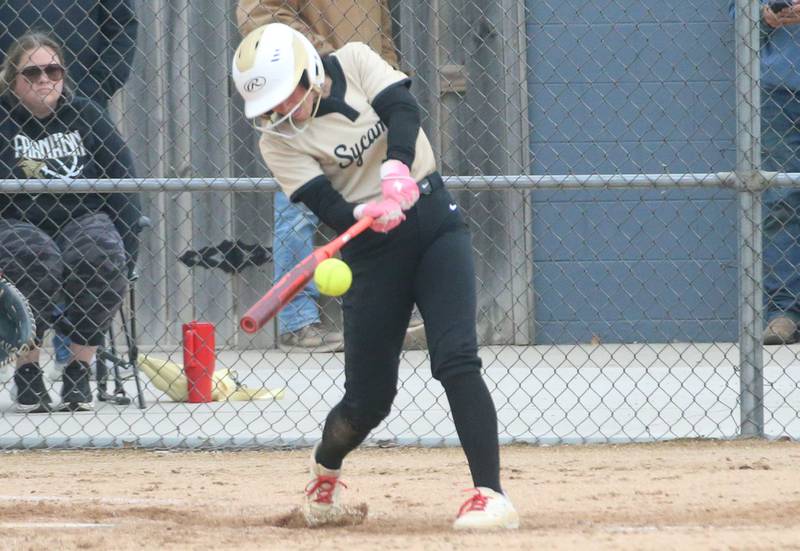 Sycamore's Callie Countryman gets a hit against Ottawa on Tuesday, May 5, 2026 at Peck Park in Ottawa.