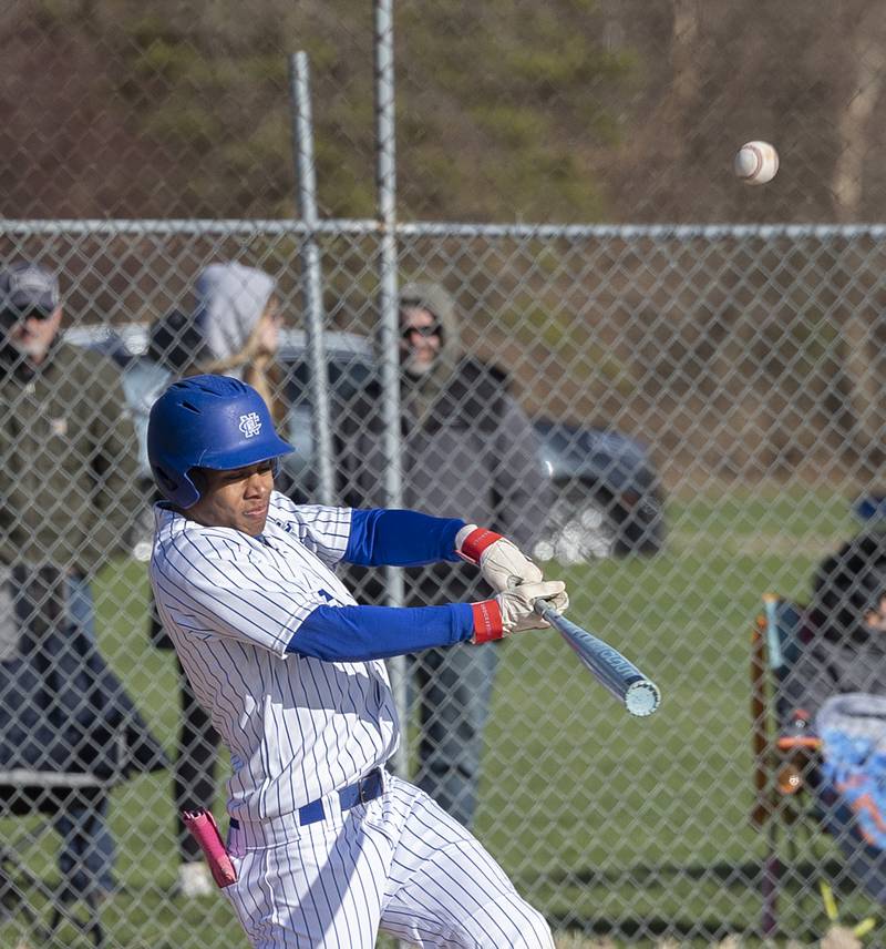 Newman’s Tyson Williams drives the ball deep against Princeton Monday, April 6, 2026.