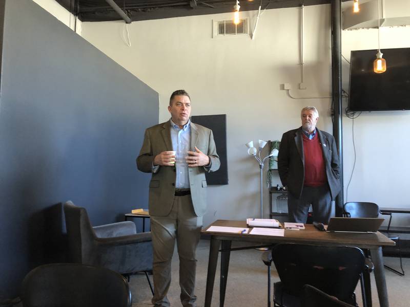 County board member Mike Shorten speaks at a town hall Saturday in Crystal Lake.