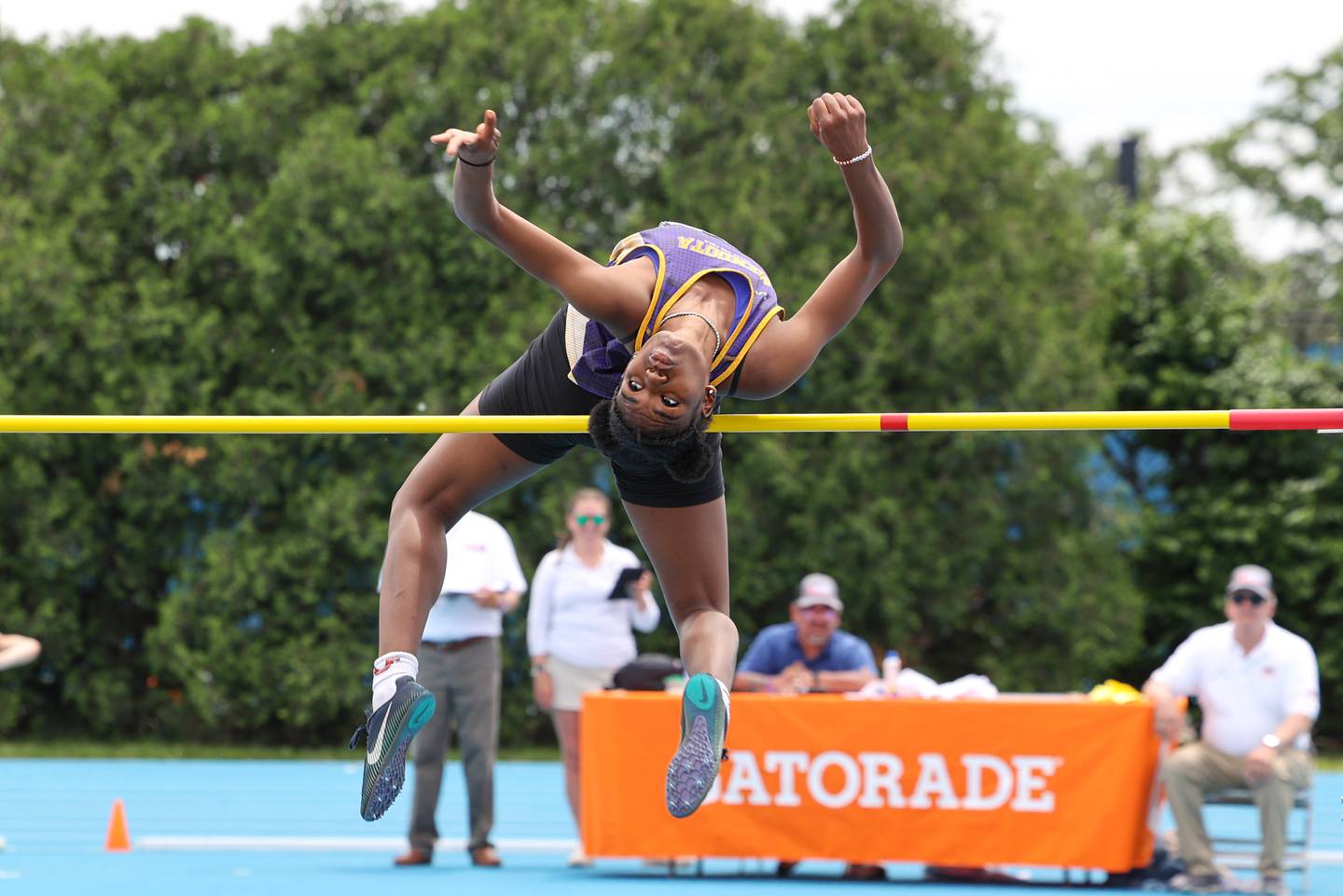 Mendota’s Mariyah Elam competes in high jump during the IHSA Class 2A Girls Track & Field State Finals on Saturday, May 24, 2025.