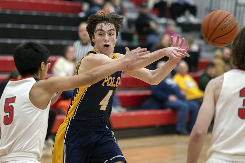 Polo’s Brock Soltow makes a pass Wednesday, Jan. 25, 2023 in a game against Amboy.