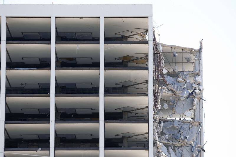 Looking inside the northwest corner of the tower building Friday, May 17, 2024 to bring down the last of the remaining structures at the shuttered Pheasant Run Resort in St. Charles.