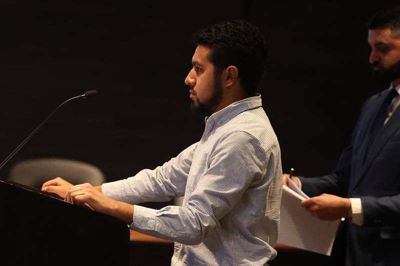 Cesar Guerrero speaks a special Joliet Electoral Board meeting at Joliet City Hall on Tuesday, Dec. 3, 2024 in Joliet.