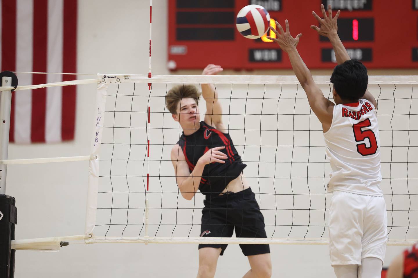 Lincoln-Way Central’s Joey Vellenga hits a shot against Bolingbrook on Tuesday May 7, 2024 in New Lenox.