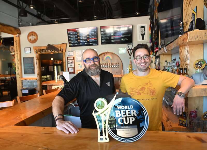 Brother Chimp Brewing founder Steve Newman, left, and head brewer Sam Altaner recently won a gold medal at the World Beer Cup for the Vienna-style lager Ludwig,
