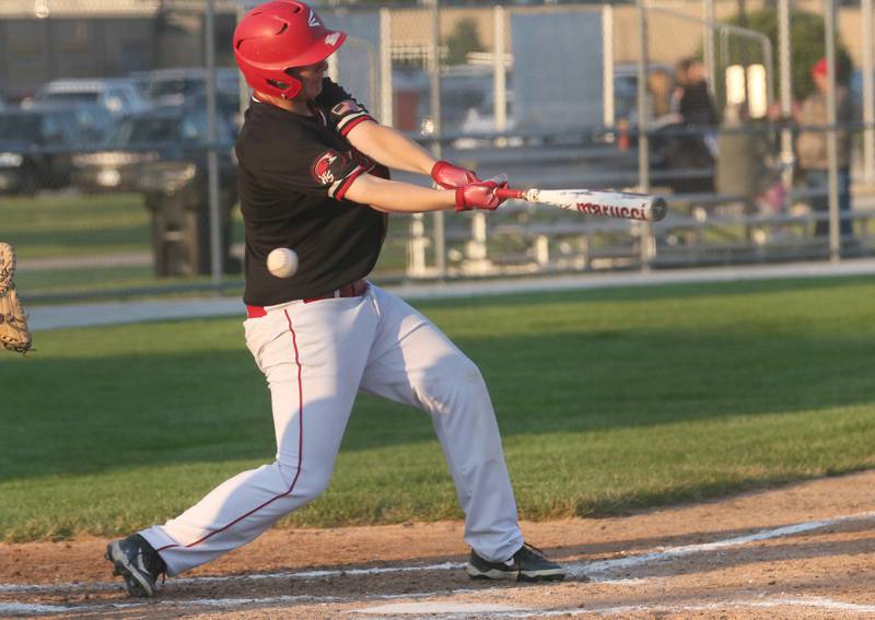 Henry-Senachwine's Evan Culp strikes out swinging on a pitch during the Class 1A Sectional semifinal game on Wednesday, May 28, 2025 at Schwieckert Stadium in Peru.