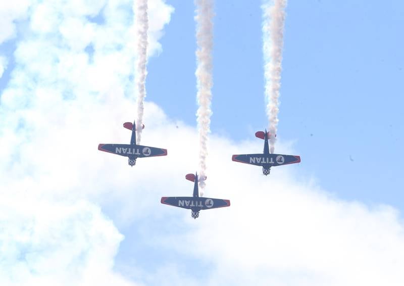 The Titan Aerobatic Team performs during the 10th annual TBM Avenger Reunion and Airshow on Saturday, May 17, 2025 at the Illinois Valley Regional Airport in Peru.