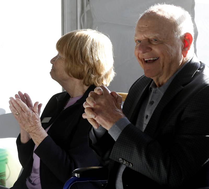 Former Sage Products Chairman and CEO and current Foglia Family Foundation Vice President Vince Foglia enjoys the moment Wednesday, Oct. 19, 2022, during a groundbreaking ceremony for McHenry County College’s Foglia Center for Advanced Technology and Innovation at the Crystal Lake campus.  During the ceremony speakers spoke about the future of learning in the new center along with education's role in economic development.