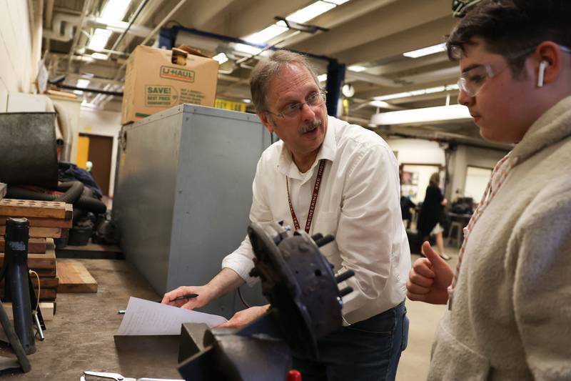 The Navy recognized Milton George, a teacher in Joliet Central’s Career and technical education (CTE) department, with its Navy Impact Influencer Award. Wednesday, April 20, 2022, in Joliet.