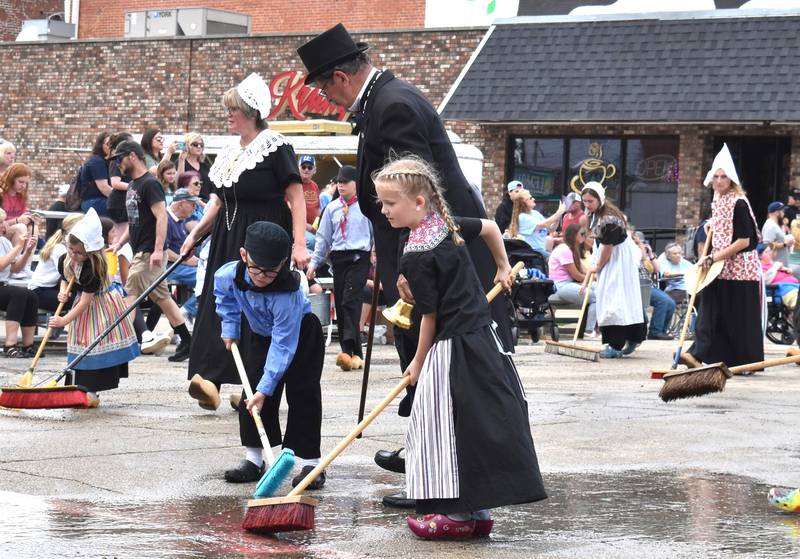 Street scrubbers cleaned the street before the parade at Fulton's Dutch Days on May 4, 2024.