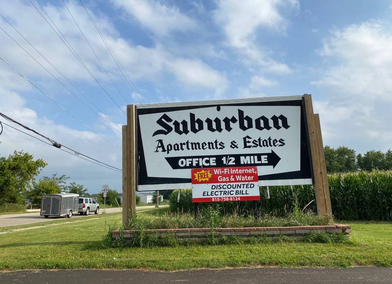 Shaw Local file – A sign for Suburban Estates and Suburban Apartments seen here on Aug. 4, 2022, on North Annie Glidden and Twombly Roads in unincorporated DeKalb County.